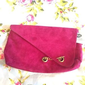 80s vintage magenta suede clutch purse
